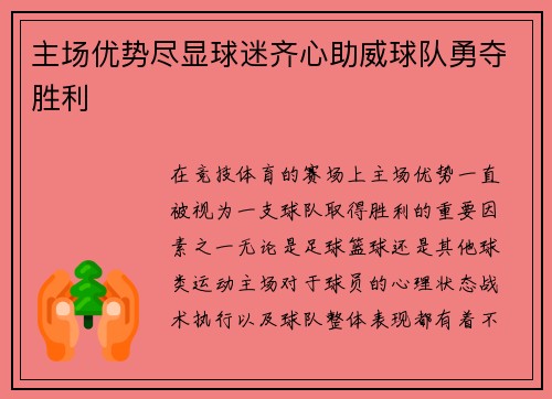 主场优势尽显球迷齐心助威球队勇夺胜利